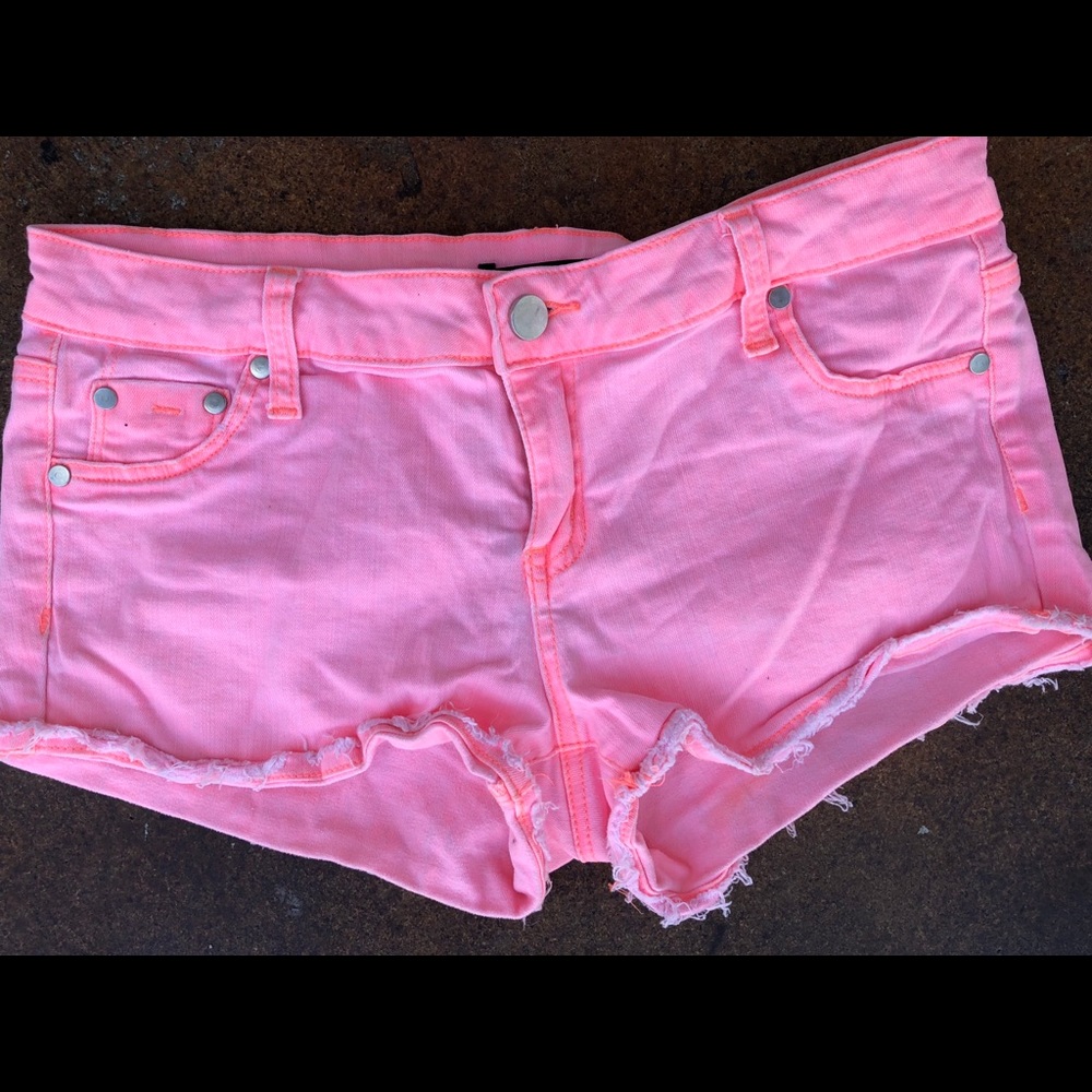 Faded Neon Cut Off Denim Shorts Size 27
